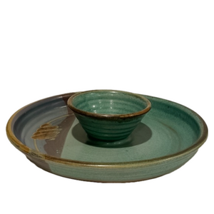 Chip and Dip Dish, Handmade, Porcelain, Hand Painted, Southwest Style